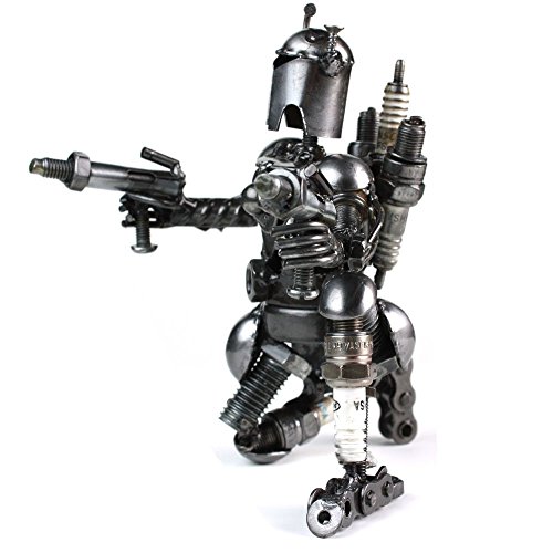 Estatua artesanal guerrero en metal reciclado 6.5 pulgadas miniatura 2