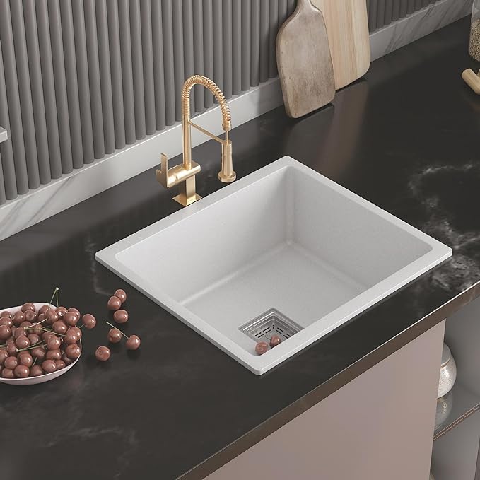 SeBURRY® Single Bowl 16x18x9 Inches Kitchen Sink | White Non-fading Colour with UV Protection | Natural Stone Quartz/Granite Sink with Sink Coupling,Waste Pipe & Strainer Basket - 1 PCS (B0CR42JMS5) Amazon Price History, Amazon Price Tracker