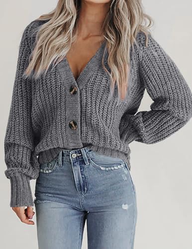 Image of Zeagoo Women's 2026 Fall Chunky Knit Cardigans Open Front Long Sleeve V Neck Button Loose Cardigan Sweaters