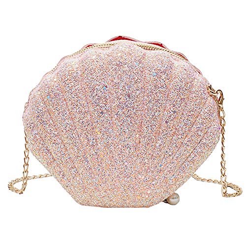 Goclothod Seashell Shape Purse Sequins Leather Crossbody Shoulder Bag Mini Chain Purse