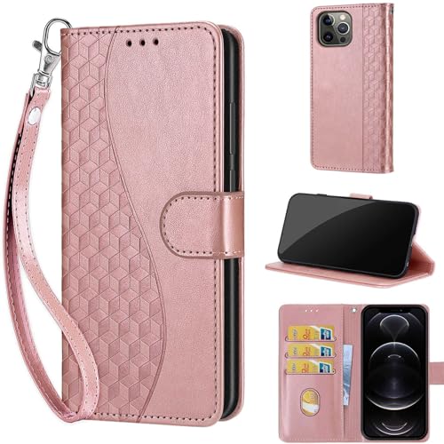 Étui portefeuille iPhone 13 Pro en cuir synthétique doré avec fentes pour cartes