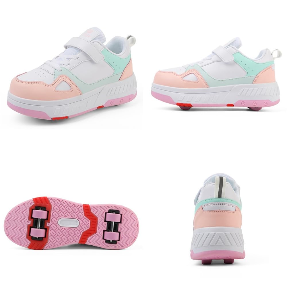 Mateju Zapatos con Ruedas Niñas Niños, Zapatillas con 4 Ruedas Ajustables, Zapatillas de Skateboarding Multiusos 2 en 1 Zapatillas de Correr al Aire Libre para Niños y Adultos