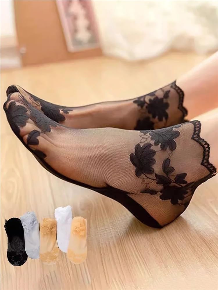 Calcetines transparentes, Calcetines tobilleros de nailon transparente for mujer, finos, 10 pares, multicolor