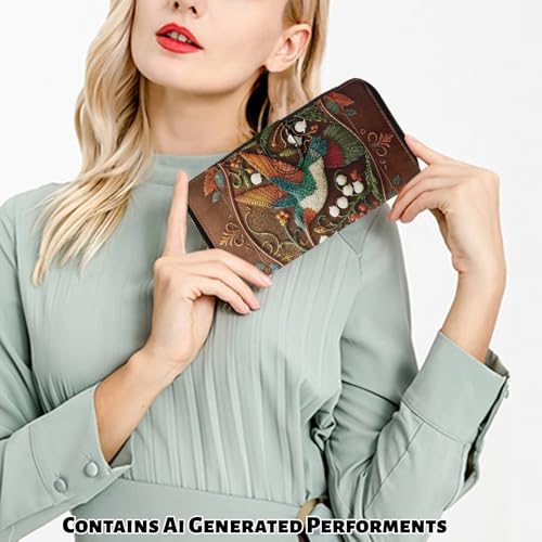 Image of COEQINE Ladies Wallets Pink Leopard Heart Black Printed Leather Phone Long Clutch Purses Check Coin Change Holder