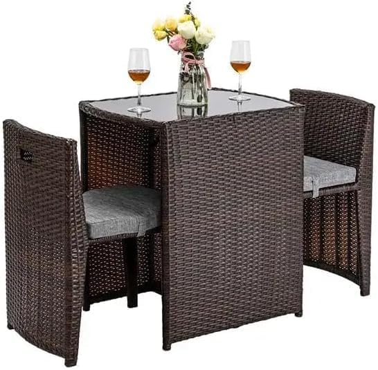 Deep Sleep Stylish 3-Piece Rattan Outdoor Patio Furniture Set with Cushioned Chairs & Glass-Top Table – Perfect for Relaxation and Comfort - Brown (VI-DNS-11)