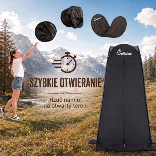 Wolfwise namiot prysznicowy, namiot kempingowy, lekki i szybki montaż, namiot toaletowy i prywatny, wodoszczelny, ochrona przed promieniowaniem UV, na plażę, wysokość 75"/190 cm, czarny