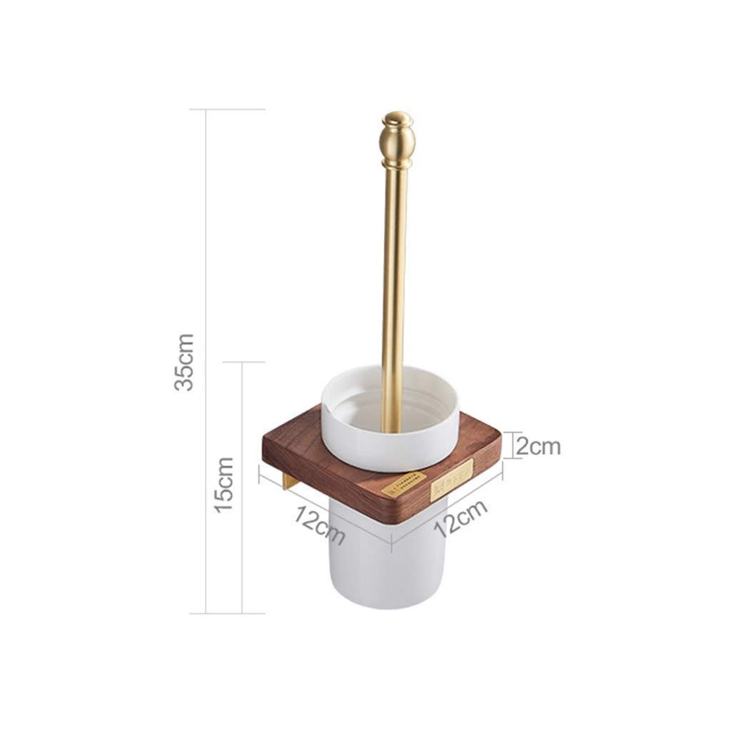 MU Ohne Bohren Badezimmer Wc Reinigungsbürsten-Set Kombination, An Der Wand Befestigten 59 Messing Toilettenbürste Und Halter Mit Black Walnut Rack- Und Keramik Cup