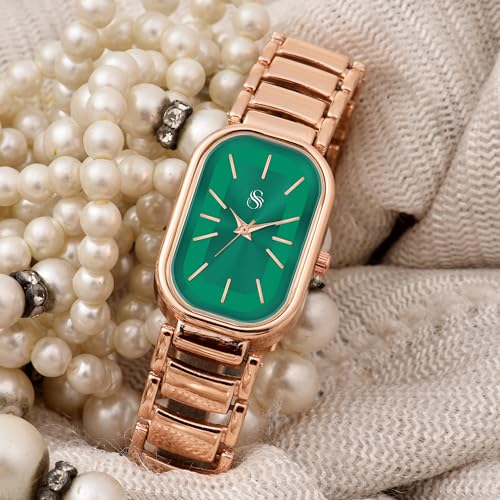 Image of Shocknshop Elegant Rectangular Ladies Rose Gold Analog Metal Strap Solid Link Strap Watch for Woman -WCH176