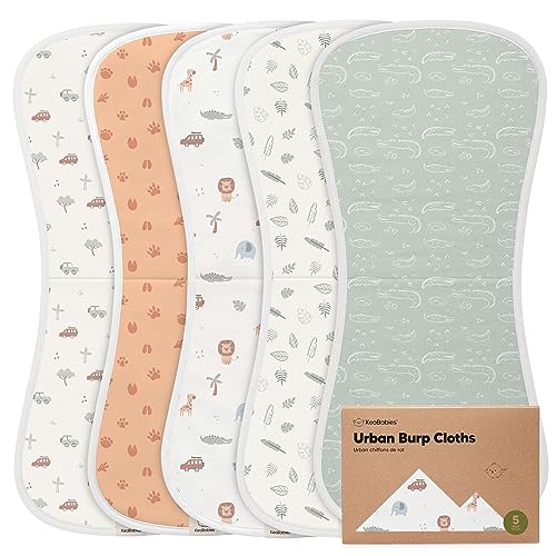 Image of 5-Pack Organic Burp Cloths for Baby Boys and Girls - Ultra Absorbent Burping Cloth, Burp Clothes, Newborn Towel - Milk Spit Up Rags - Burpy Cloth Bib for Unisex, Boy, Girl - Burp Cloths (Wilderness)