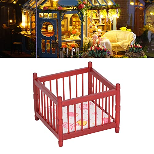 SUNGOOYUE 1:12 Mini Krippe Puppenhaus, Simulation Runde Ecke Puppenhaus Krippe Schlafzimmer Modell mit Matratze… – Bild 6