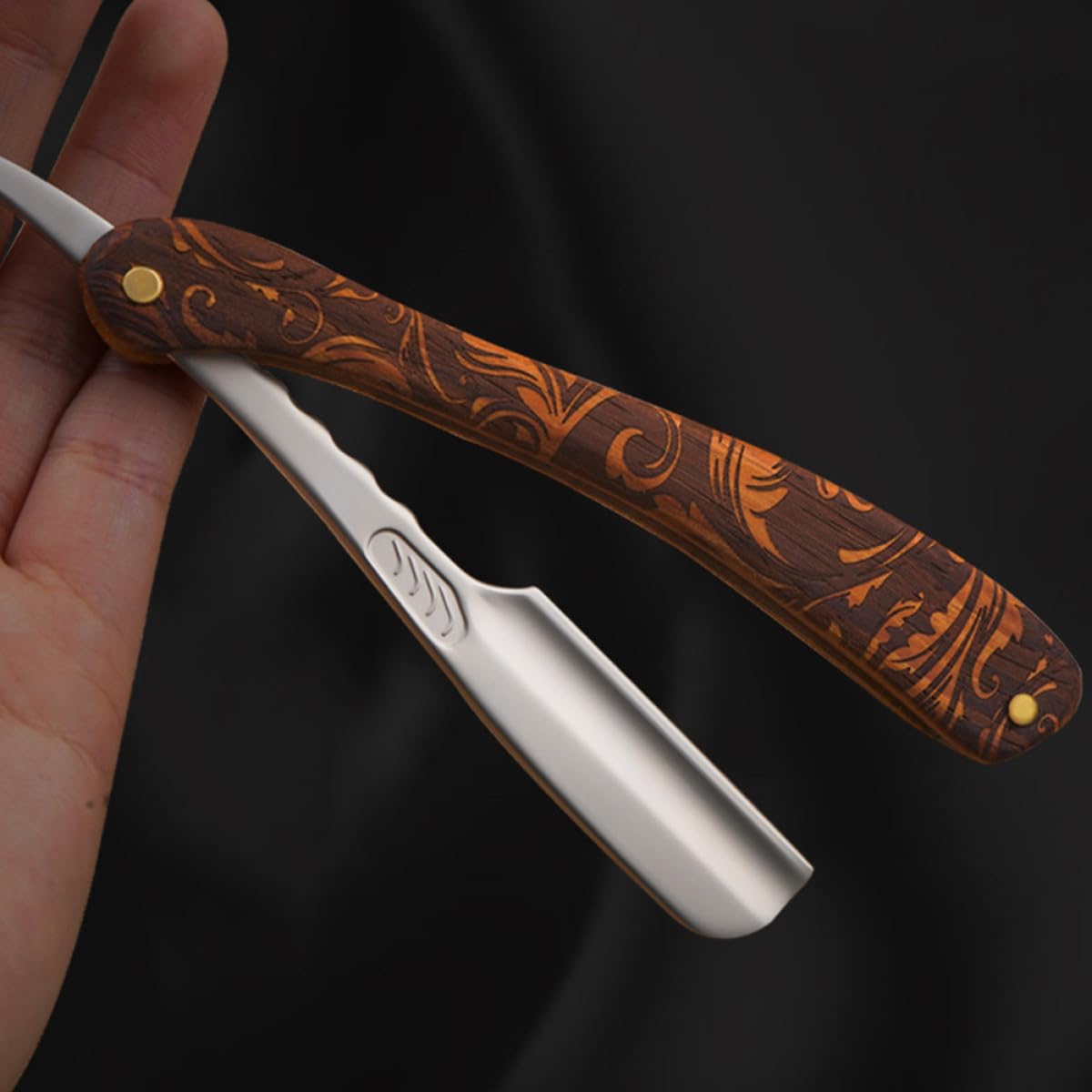 MAGICLULU Rasoio da Barba Manuale in Acciaio Inossidabile Impugnatura in Legno Marrone, Stile Vintage Elegante per Uso Personale e Commerciale Controllo Preciso