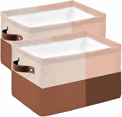 Cesta de almacenamiento a cuadros marrón degradado para organizar estantes, cajas de almacenamiento plegables con asa, cesta de lona moderna