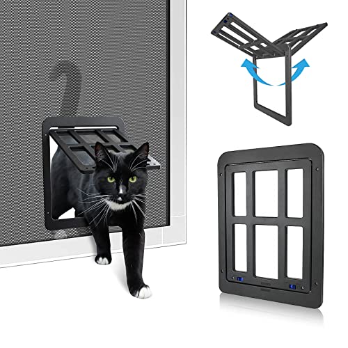 PETLESO Katzen-Fliegengittertür für Schiebetür, Hundetür für Bildschirmtür, Automatisch Verschließbare Haustiertür für Katzen, Klein Schwarz Cover