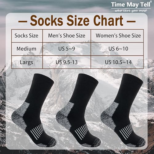 Image of Time May Tell Mens Merino Wool Hiking Cushion Socks Thermal Warm Crew Winter Boot Socks Pack (2 /4 Pair,6-13 Size)