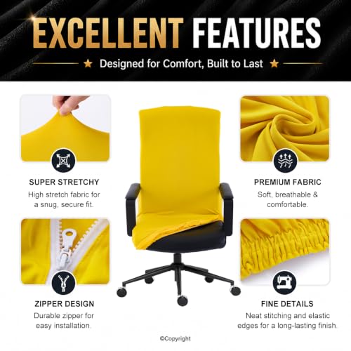 Image of Elastic Computer Chair Cover with Durable Zipper - Protective Removable Washable Universal Office Desk Chair Seat Slip Cover - Stretchy Soft Anti-dust Desk Chair Seat Protector for Dogs, Cats, Pets