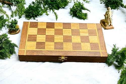 Image of Sheesham Wood | Wooden Non-Magnetic Foldable Chess Board with Coins | Multiple Size | Brown Colour | Square Shape | Storage Capacity. (KWK002)