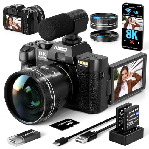 True 8K Digital Cameras for Photography 64MP - WiFi, Wide-Angle & Macro Lens, 16X Zoom Autofocus, 3" 180° Flip Screen, 64GB Card, Vlogging Camera for YouTube Travel(Black)
