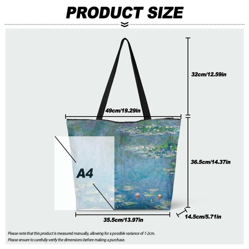 Image of Art Lover Zippered Tote Bag Waterproof Large Work Tote Bags, Artwork Women's Purse Handbags Travel Totes
