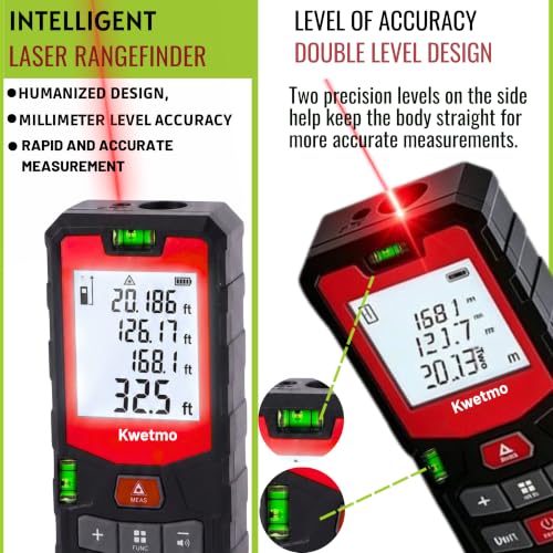 Image of Kwetmo Laser Measuring Device-Laser Distance Meter-Digital Distance Measurement Laser Machine, IP54 Waterproof Large LCD Backlit, Pythagorean Mode (50 MTR, Black)