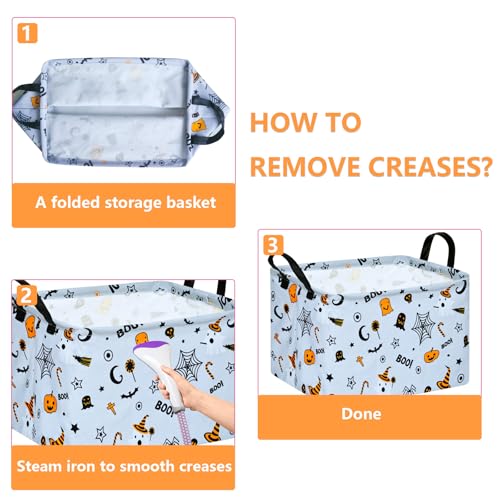 Image of MAIZMZ Halloween Storage Basket Pumpkin Ghost Gift Basket for Kids Foldable Toy Box Waterproof Organizer Bin Laundry Nursery Hamper for Home Office Dorm Closet Shelf