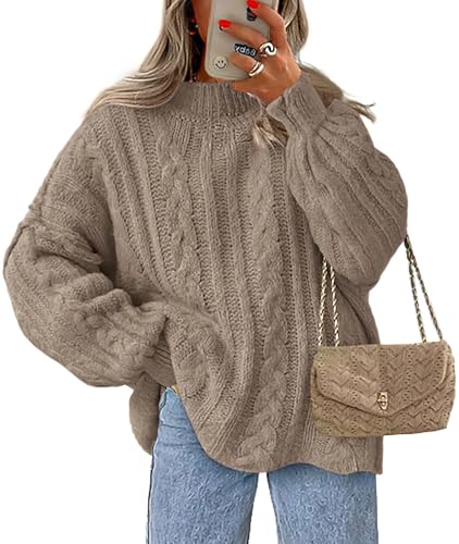 PRETTYGARDEN Womens Sweater 2025 Long Sleeve Crewneck Cable Knit Oversized Sweaters Pullover Exposed Seam Fall Outfits