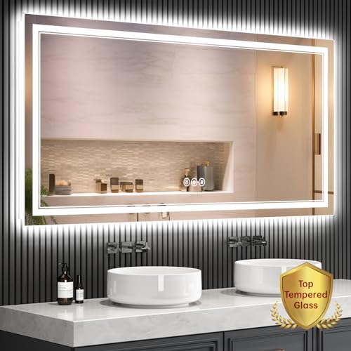 SOGOLINE New LED Bathroom Mirror 72x36 Inch with Front and Backlit, CRI 90+, 3 Colors & Stepless...