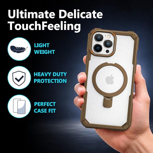 Image of AIBEX Transparent Back Cover Compatible for iPhone 16 Pro| Mag-Saf Magnetic Ring Kickstand | Shockproof Dual Layer Military Grade Drop Protection Armor Case| Wireless Charging Support - Brown