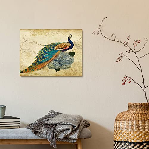 Impression paon moderne fleurs deco murale salon tableau 30x40