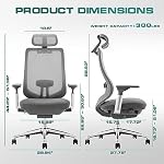 COLAMY Ergonomic Mesh Office Chair, High Back Office Chair, Computer Executive Desk Chair with Lumbar Support,Adjustable Headrest and 4D Arms, Slide Seat, Tilt Lock-Darkgrey New - Image 3