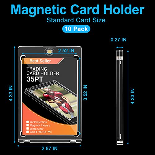 10 Pack - Magnetic Card Holder, 35Pt Magnetic Trading Card Holder, Baseball Card Holder, Hard Acrylic Card Cases, Card Protector For Game Baseball Sports Card, Fit For Standard Card #TOP2