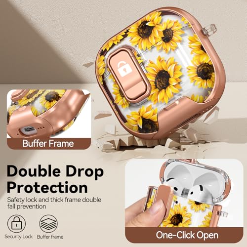 Image of for AirPods 4 Case, with Safty Lock & Phone Stand for Floral AirPods 4th Generation Case Cover for Women Girly, iPod 4 Case with Keychain & Cleaner Kit - Yellow Sunflower