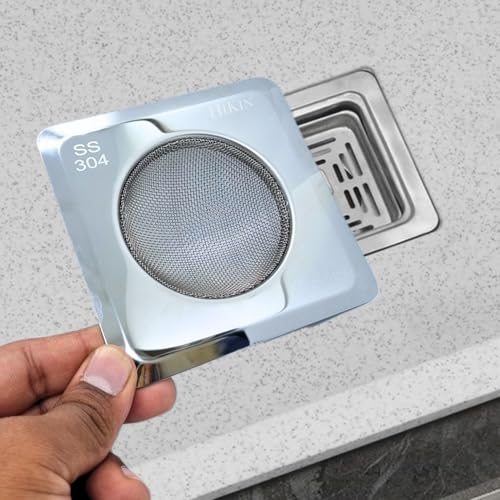 Image of 2025 Upgrade Square Stainless Steel Kitchen Strainer 11 CM Sink Jali, Drain Filter, Anti Clogging Mesh Hair Catcher Drain Cover (ONLY for Square Sink)