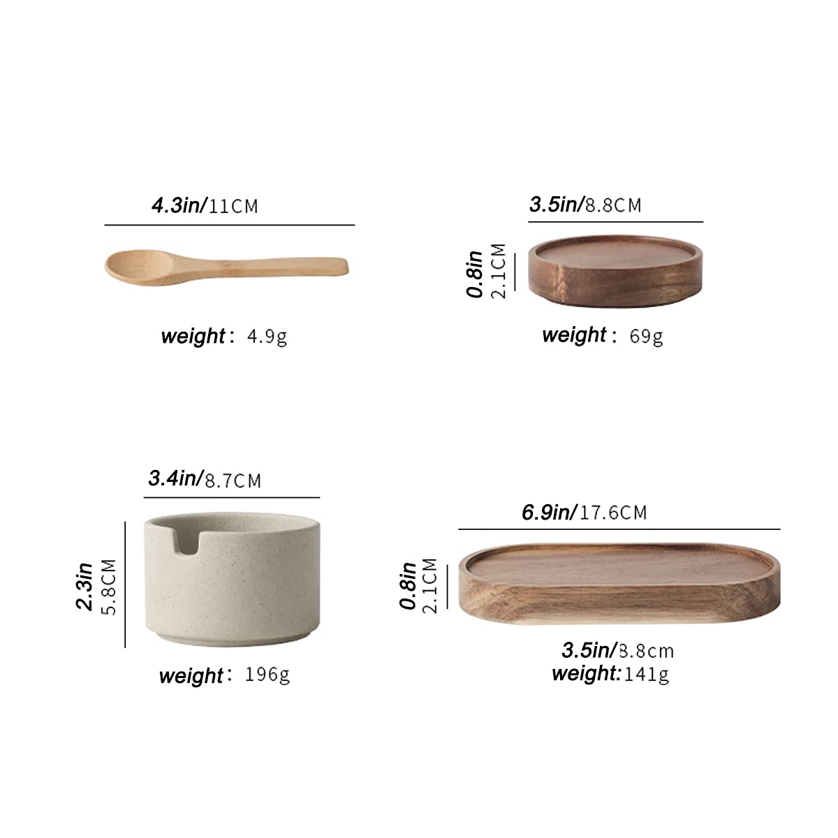 Tarros de almacenamiento de especias, tarros de especias, recipientes for condimentos, juego de condimentos, ollas de cerámica con cucharas, bandeja for servir y tapas de bambú, ideal for té suelto, e