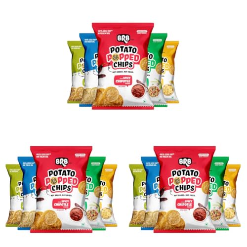 Image of BRB Potato Popped Chips - 5 Flavours | Not Fried. Not Baked | 60% Less Oil, Lower Calorie, No Palm Oil, Healthy Snack | 5 x (48g /51g) Combo Pack (weight may vary) (Pack of 3)