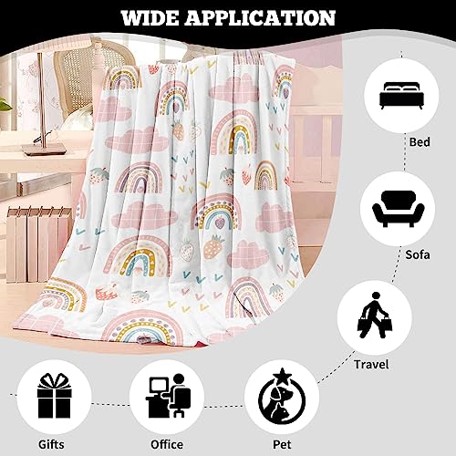 TUTUXMA Strawberry Blanket for Kids Cute Boho Rainbow Throw Blankets Girls, Soft Cozy Blanket - Image 3