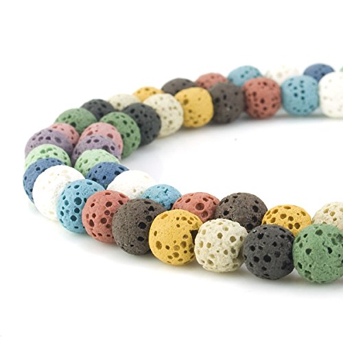 BEADNOVA 6mm Color Lava Beads Natural Crystal Stone Gemstone Round Loose Energy Healing Beads for Jewelry Making (6mm, 60-62pcs, Mix Color)