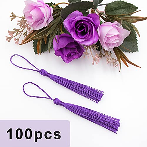 Image of VAPKER 100 Pieces Dark Purple Silky Handmade Soft Tassels 13cm /5-Inch With 2-Inch Cord Loop for Jewelry Making, DIY Projects, Bookmarks
