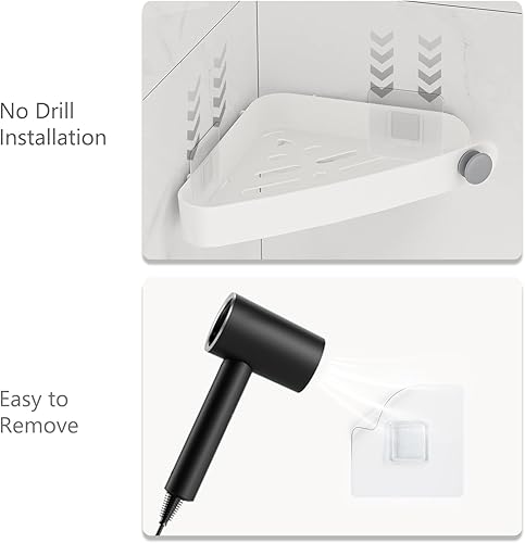Miniatura 6 de Sotfamily Estante esquinero para ducha, paquete de 4 estantes de ducha adhesivos para organizadores y almacenamiento de baño, estante de plástico
