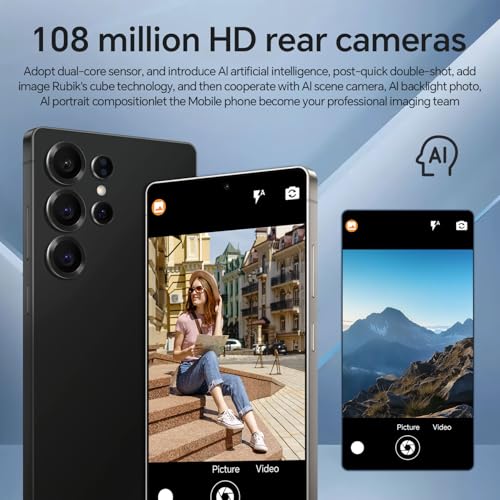 Image of Unlocked Cell Phones A25 Ultra 5G, Android 14, 12GB+512GB Smartphone, Snapdragon 888，Long Battery Life 5000mAh, 48+108MP Zoom Camera, Build in Pen, 120Hz + 6.9HD Screen, Dual SIM /Face ID /GPS (Black)