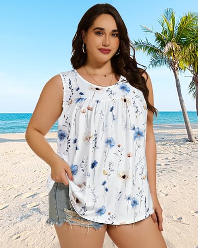 Image of Women Plus Size Tank Top Casual Summer Tops Loose Fit Sleeveless T Shirts Trendy Crewneck Tunic Tees 2026
