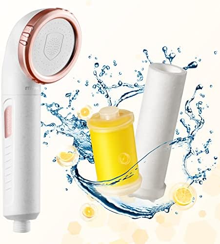 Miniwell Vitamin C Filter Shower Head with Replacement Filters L751 - Filtered Shower Head - Shower Water Filter with SPA Effect- Hard Water Softener for Dry Skin & Hair Loss - Universal System