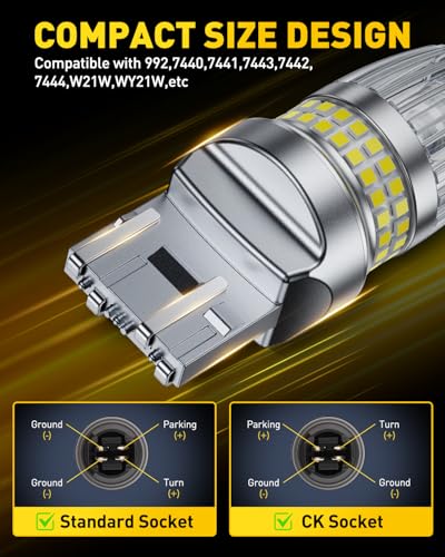 Image of AUXITO 7440 7443 LED Bulb White Reverse Lights, 700% Brighter 7441 7444 T20 992 WY21W LED Bulbs with Projector for Backup Reverse Parking Tail Brake Signal DRL Marker Light, Pack of 2