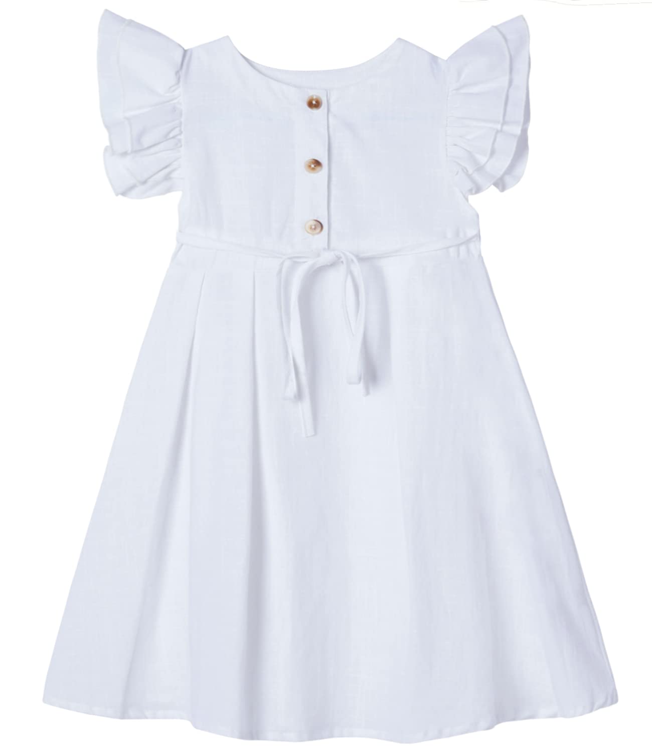 Beganly Niña de manga aleteo vestido de lino de algodón para niños pequeños con volantes dobles vestidos casuales