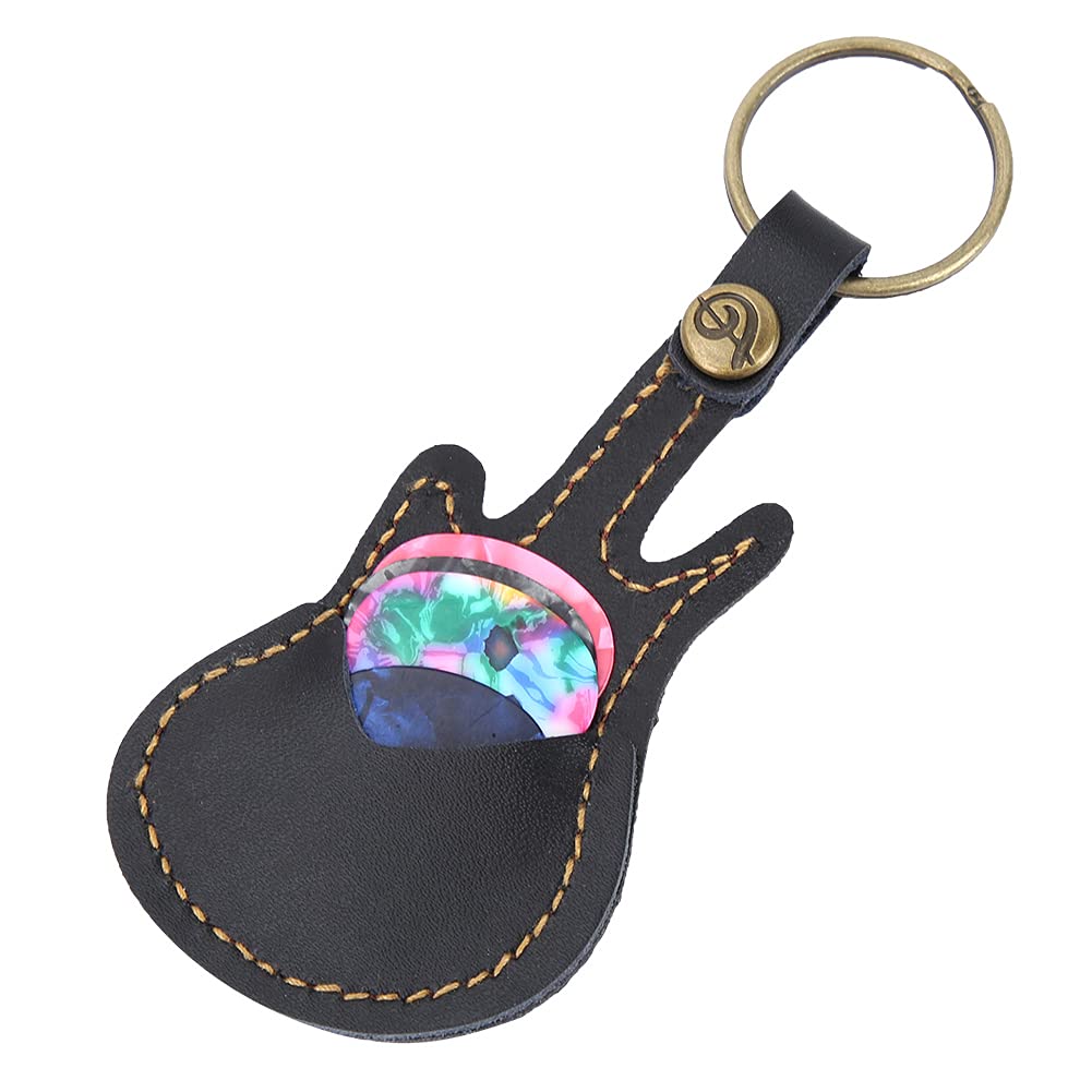 Étui Porte-Médiators En Cuir Et Laiton Leopacat - Design Guitare, Accroche Porte-Clés - Pour 5 Médiators
