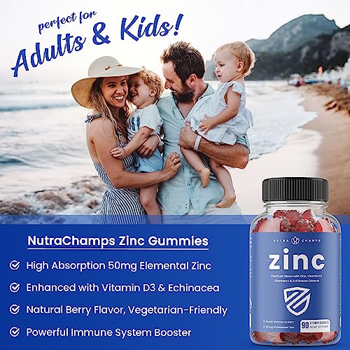 Zinc Gummies | 4-In-1 Zinc Gummies Adult | Zinc Chewable 50Mg | Chewable Zinc Supplement Gummies With Vitamin D3 2000 Iu, Elderberry & Echinacea | Immune, Heart & Brain Support | 180 Count (2 Pack) #TOP5