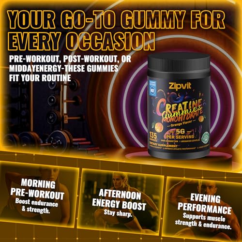 Image of Creatine Monohydrate Gummies, NSF Certified Creatine Gummy, 5g Dose for Men & Women to Support Muscle, Strength, Recovery, Cognitive Health & Memory, Orange Flavor, 135 Gummies