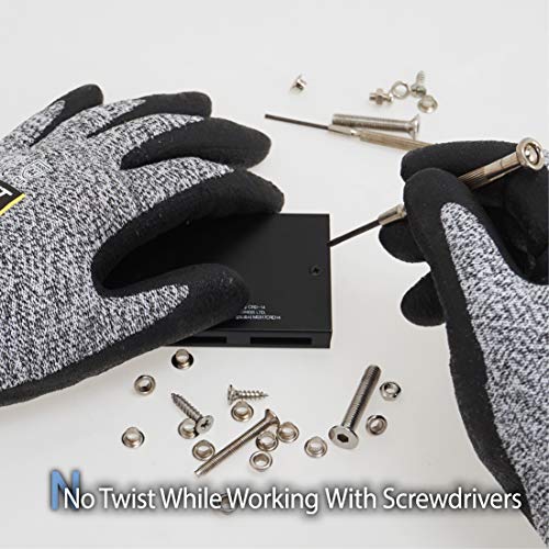 Image of DEX FIT Level 5 Cut Resistant Gloves Cru553, 3D Comfort Stretch Fit, Power Grip, Durable Foam Nitrile, Smart Touch, Machine Washable, Thin & Lightweight, Grey 10 (XL) 3 Pairs