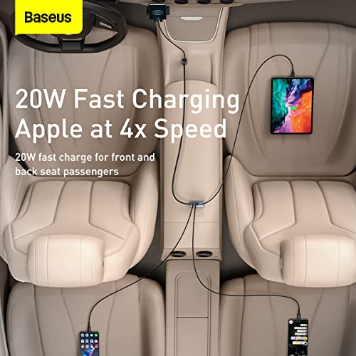 Image of Baseus Share Together 120W Multi-Port Car Charger 3 USB + Type-C PPS Fast Charging Car Charger Quick Charge Power Delivery with Extension Cable with Clip-on for Backseat Passengers