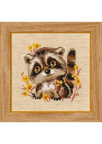 Image of RIOLIS - Little Raccoon 1754, Cross Stitch Kits 5,12 inch x5,12, Cross Stitch Kits for Beginners & Advanced, Crossstitching Kits Adult, Counted Stitching Kits, Embroidery Kit