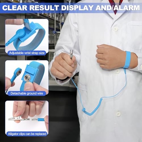 Image of HNZXIB SL-031 ESD Tester Compatible with Anti Static Wrist Strap & Footwear, 3-Color Indicator Alarm Tool, Human Body Comprehensive Static Tester for Electronics Workshop ESD Check